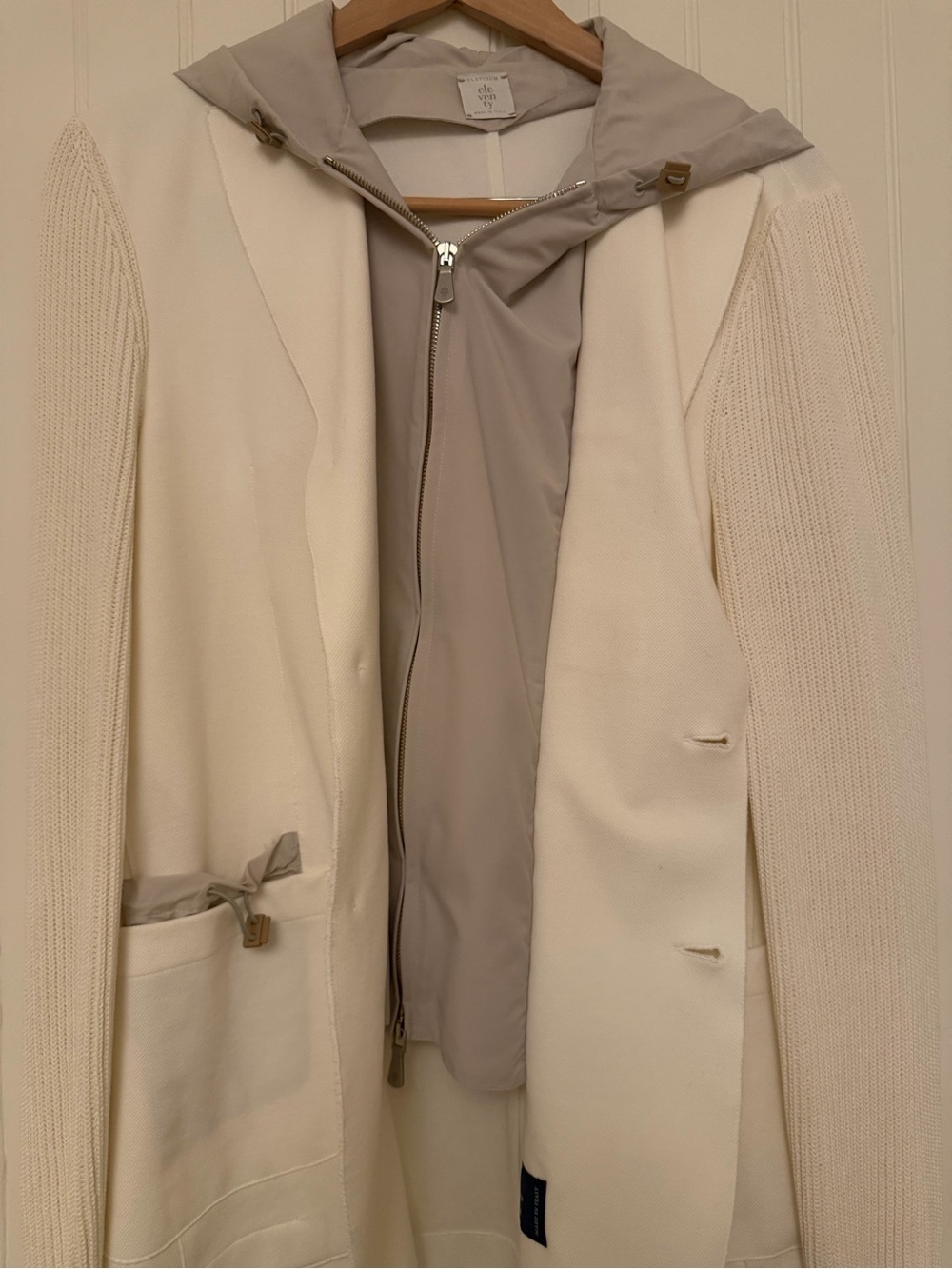 Eleventy Cream Coat with Light Taupe Hooded Zip Layer
